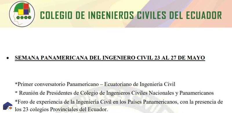Semana Panamericana del Ingeniero Civil del 23 al 27 de Mayo