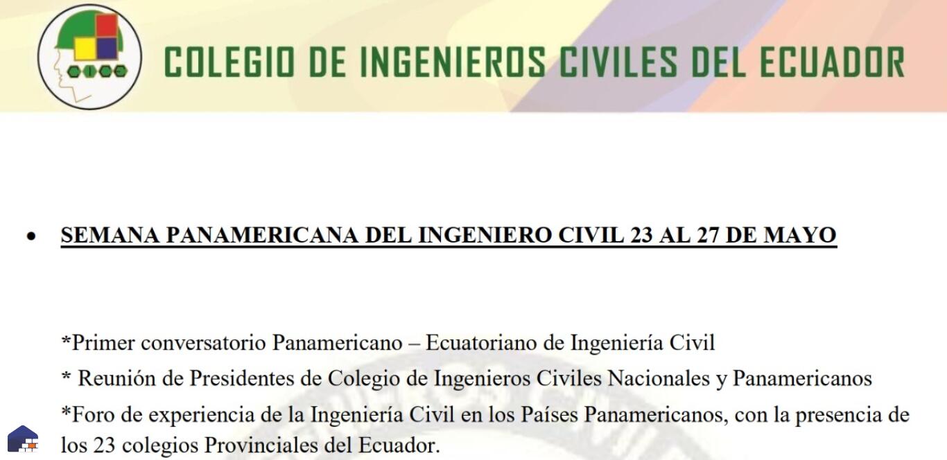 Semana Panamericana del Ingeniero Civil del 23 al 27 de Mayo